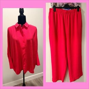 MNG Casual (Mango) 2-piece wide-leg pansuit in Vibrant Pink